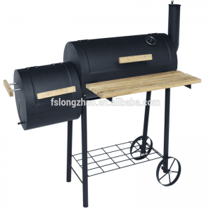 BBQ hai / đôi / đôi thùng chất lượng cao với ống khói và bàn gỗ